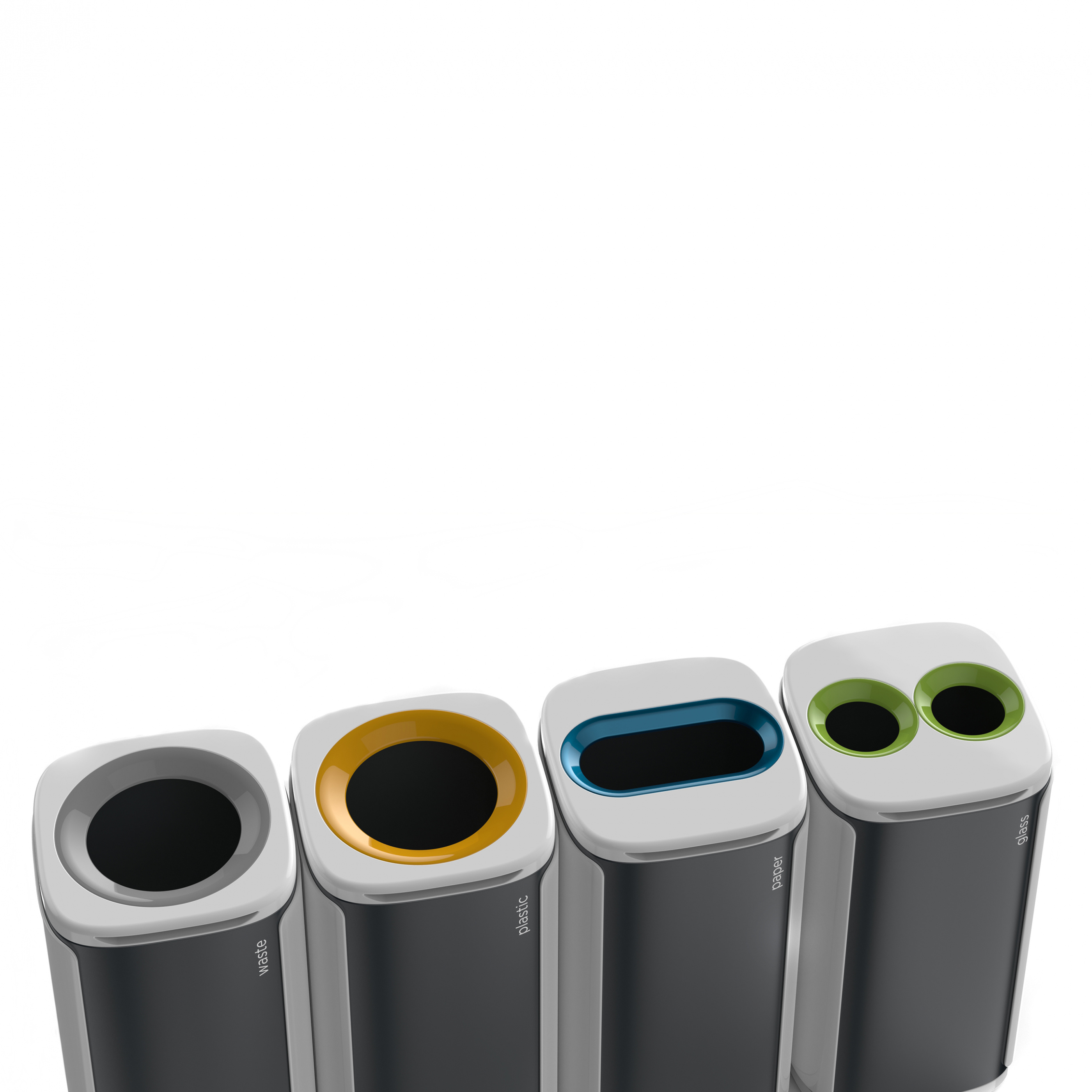 Källsorteringskärl MBG Wastee 4-pack glas, plast, avfall, papper