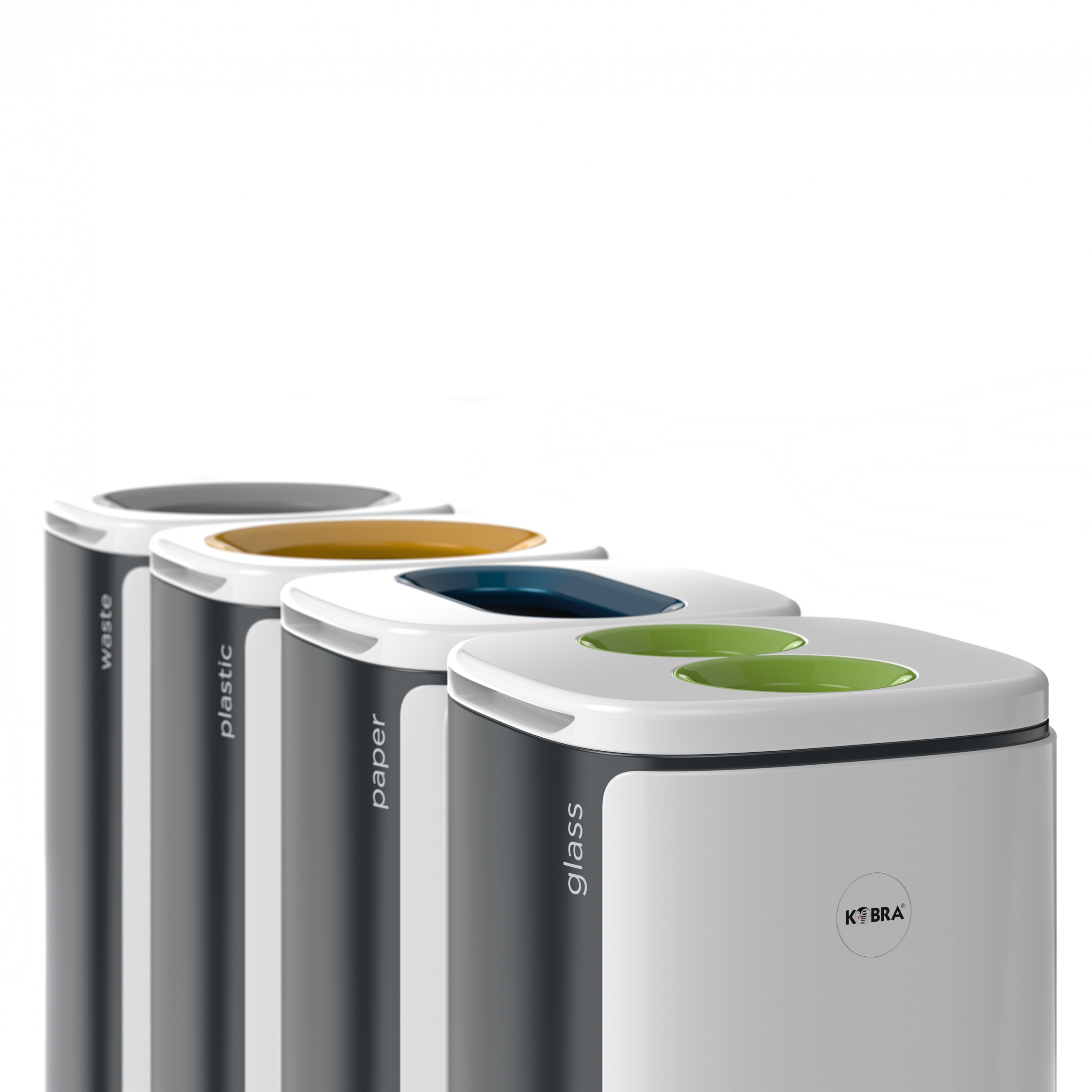 Källsorteringskärl MBG Wastee 4-pack glas, plast, avfall, papper
