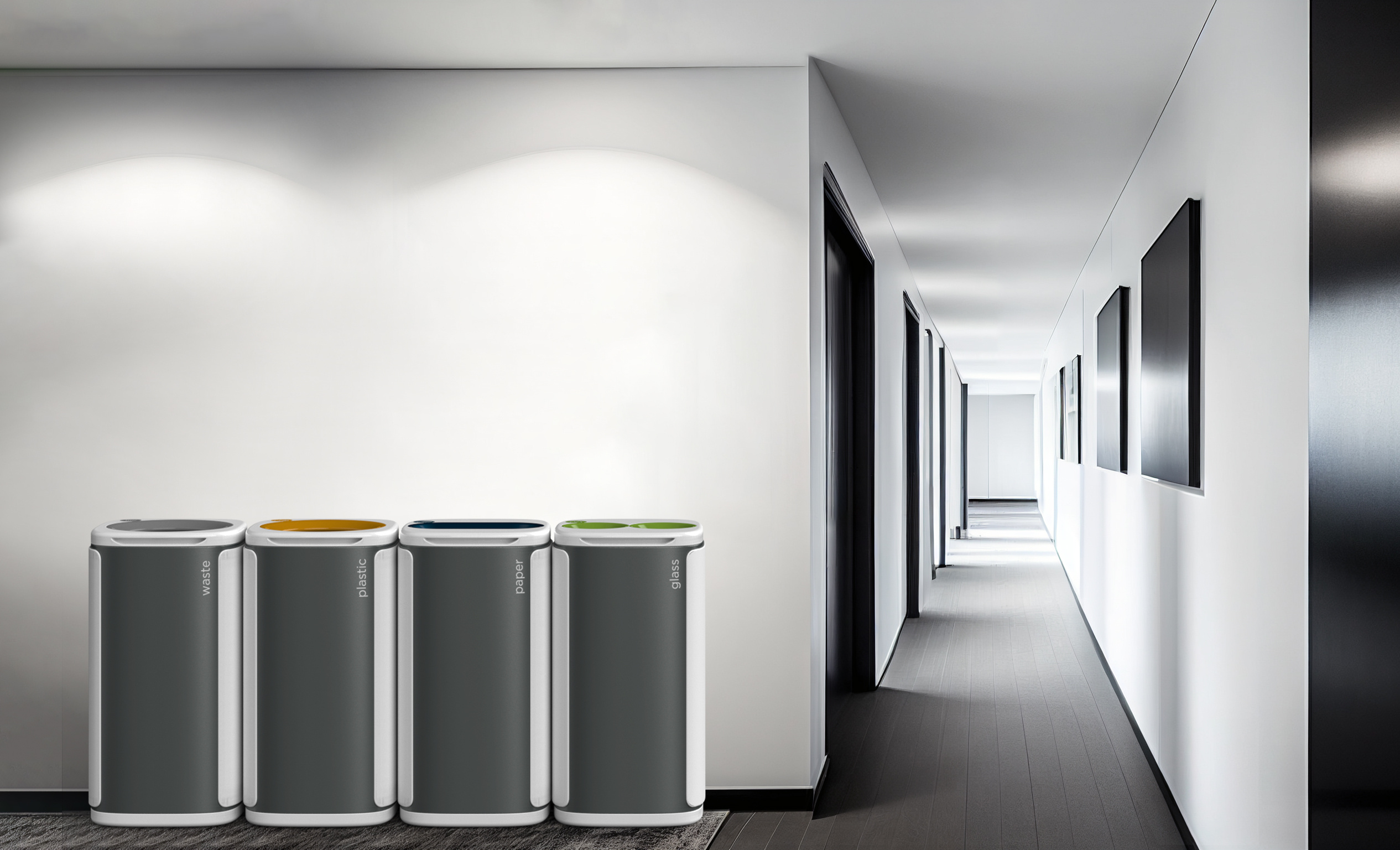 Källsorteringskärl MBG Wastee 4-pack glas, plast, avfall, papper