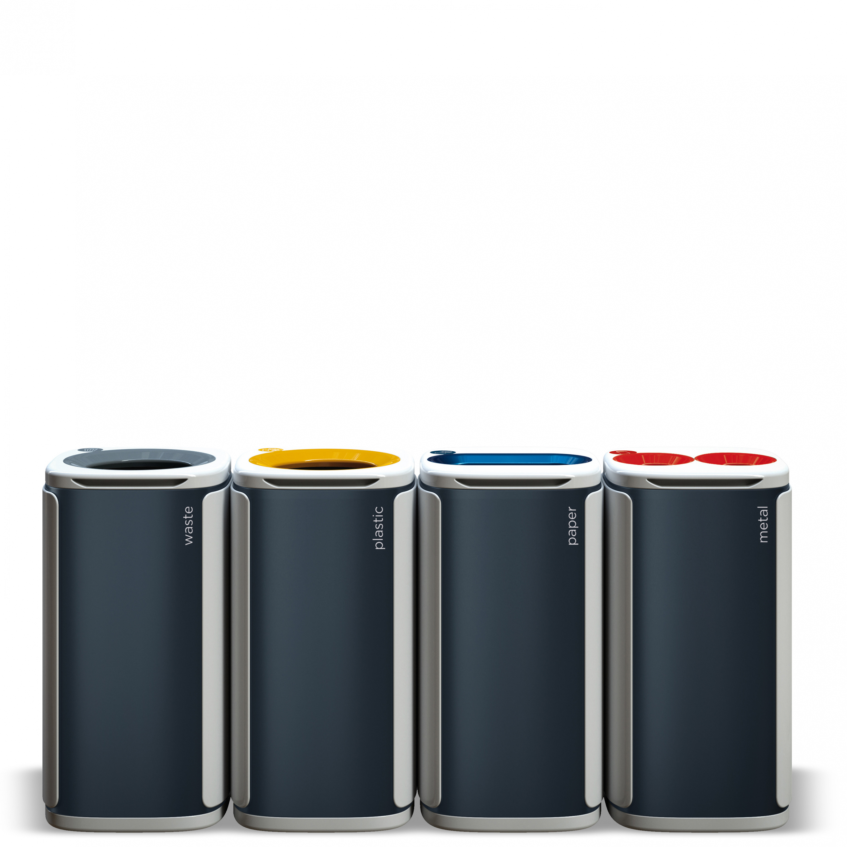 Källsorteringskärl MBG Wastee 4-pack metall, plast, avfall, papper