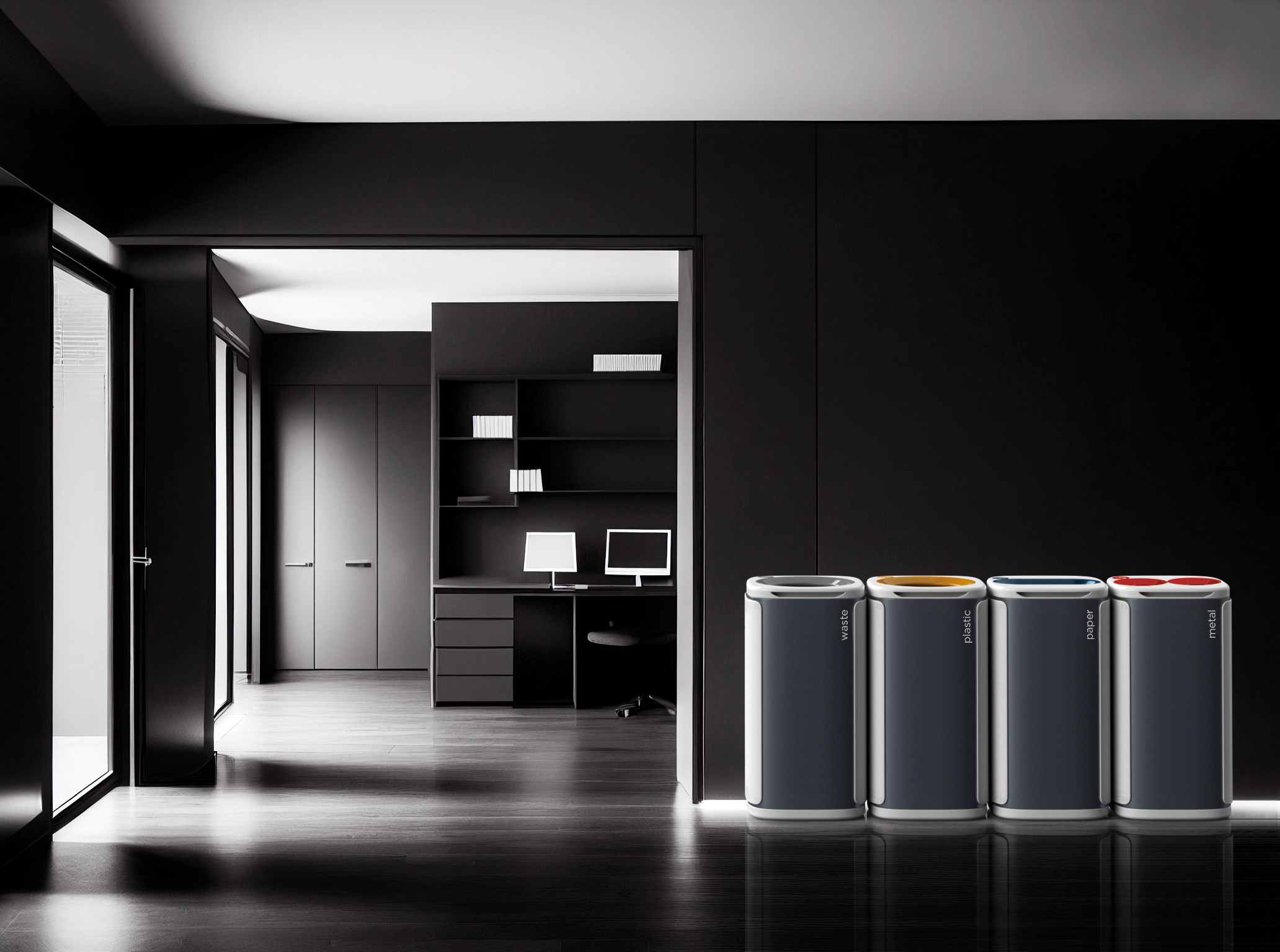 Källsorteringskärl MBG Wastee 4-pack metall, plast, avfall, papper